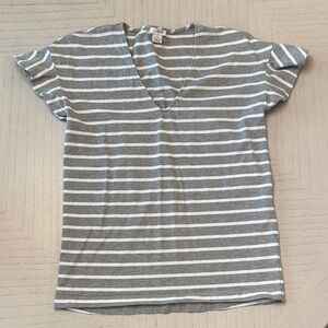 J. Crew Gray and White Striped Short Sleeve Tee